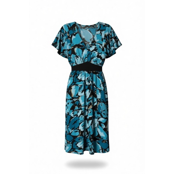 Apt. 9 Dresses & Skirts - Apt 9 Turquoise Brown Midi Dress PS Floral Print Flutter Sleeve Stretch Artsy